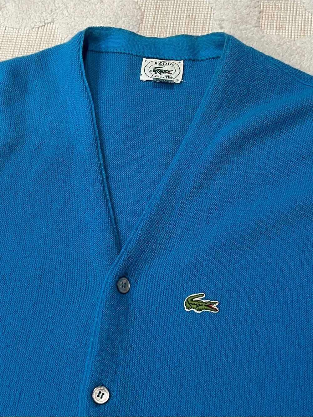 Vintage 70’s Lacoste IZOD Cardigan Men’s M Blue Orlon Acrylic Knit Sweater USA - Picture 2 of 7